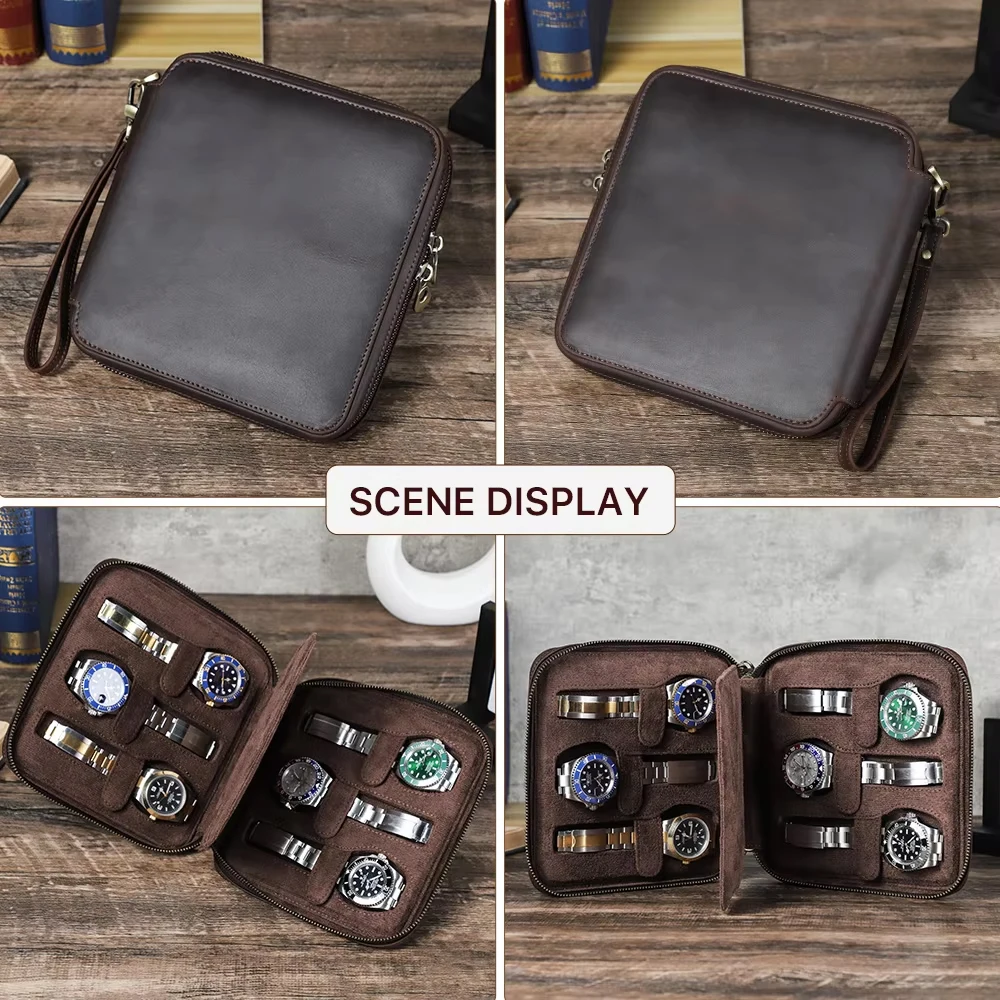 2/4/6 Slots Watch Storage Box Carry Case Watches Display Organizer Watch Box Holder Display Genuine Leather Zipper Watches Case - view 2