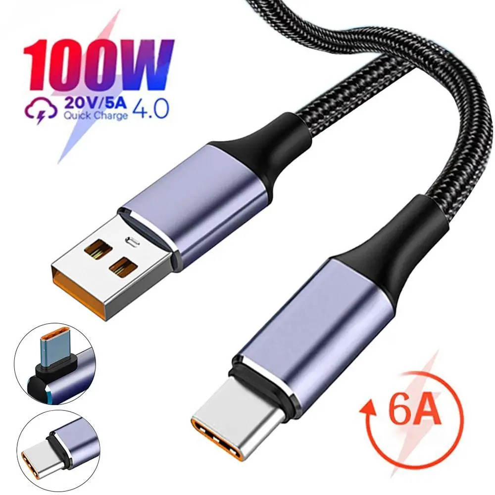 Professional PD 100W USB A to Type C Line 6A Quick Charge 480Mbps Charging Cable Universal Nylon Braid Data Cord Laptop