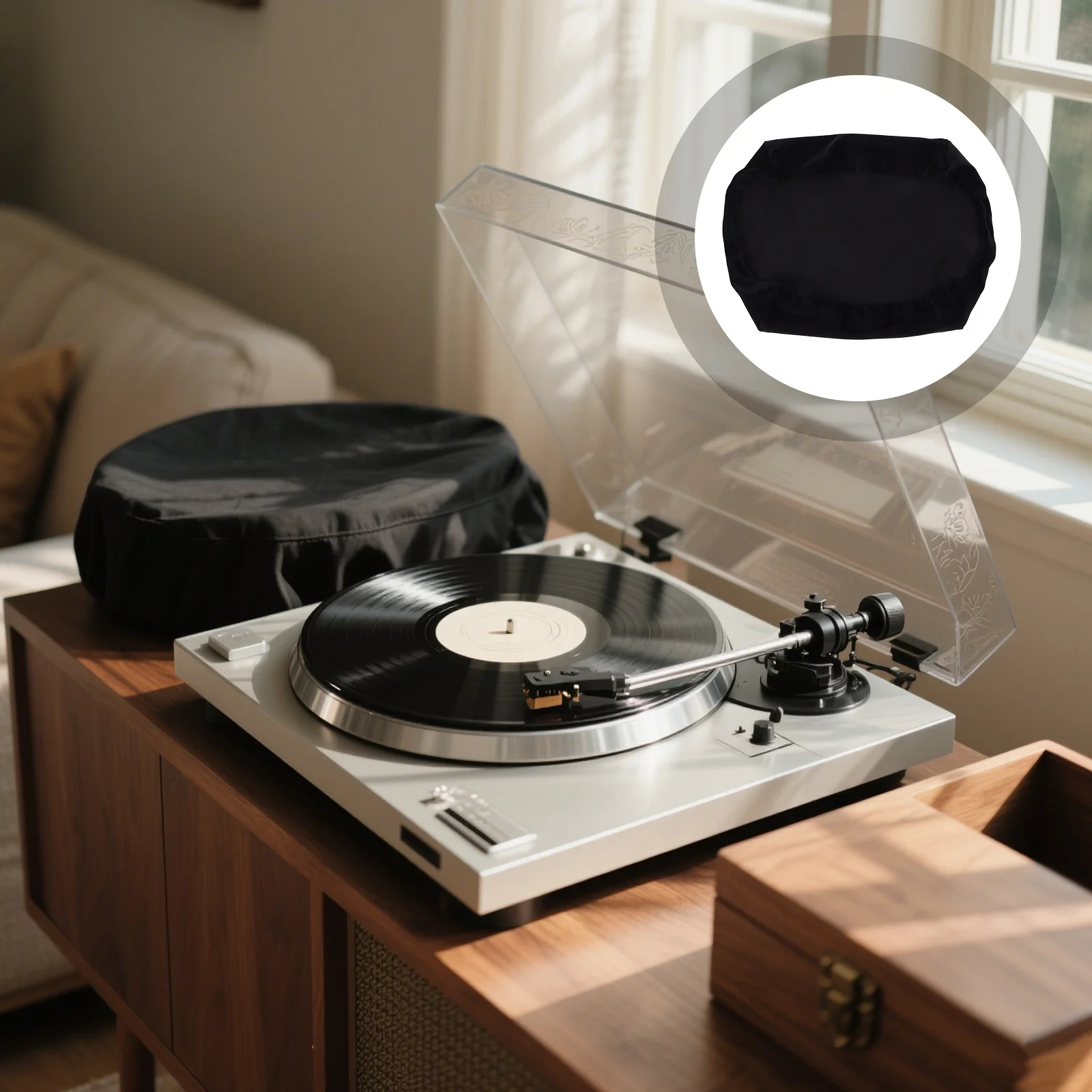 

Record Player Protective Cover Turntable Dust Protector Easy Install Scratch Resistant Cover Compatible for Audio-