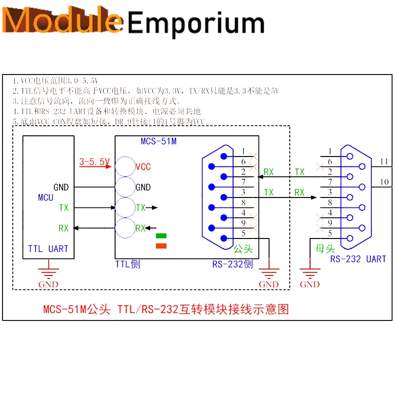 2pcs TTL to RS232 module RS232 to TTL Male/Female DB9 Serial port module terminal level to TTL