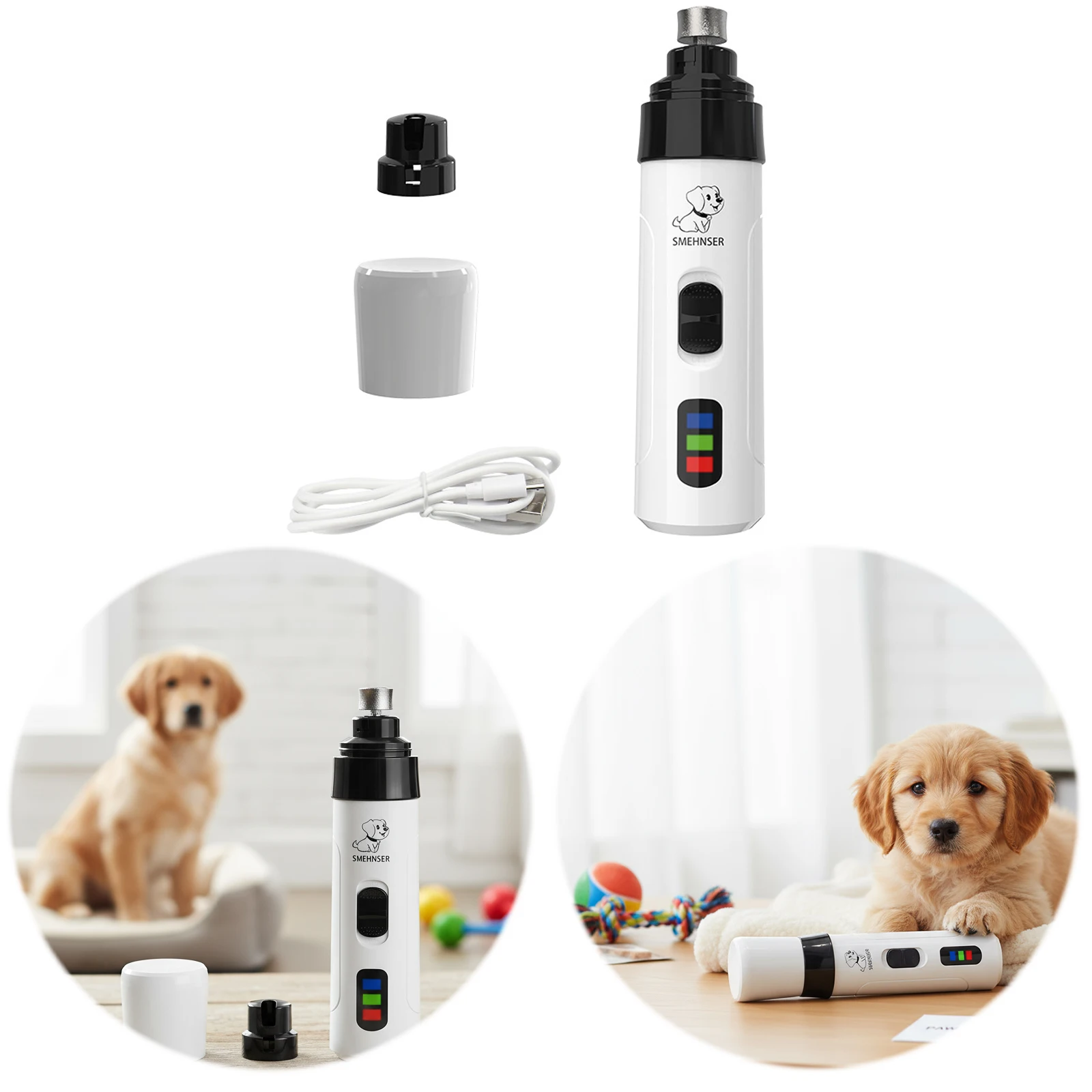 Electric Dog Nail Clippers Quiet Rechargeable Claw Grinder Vibration Cordless Dog Grooming Safe Clippers for Small Large Dog Cat