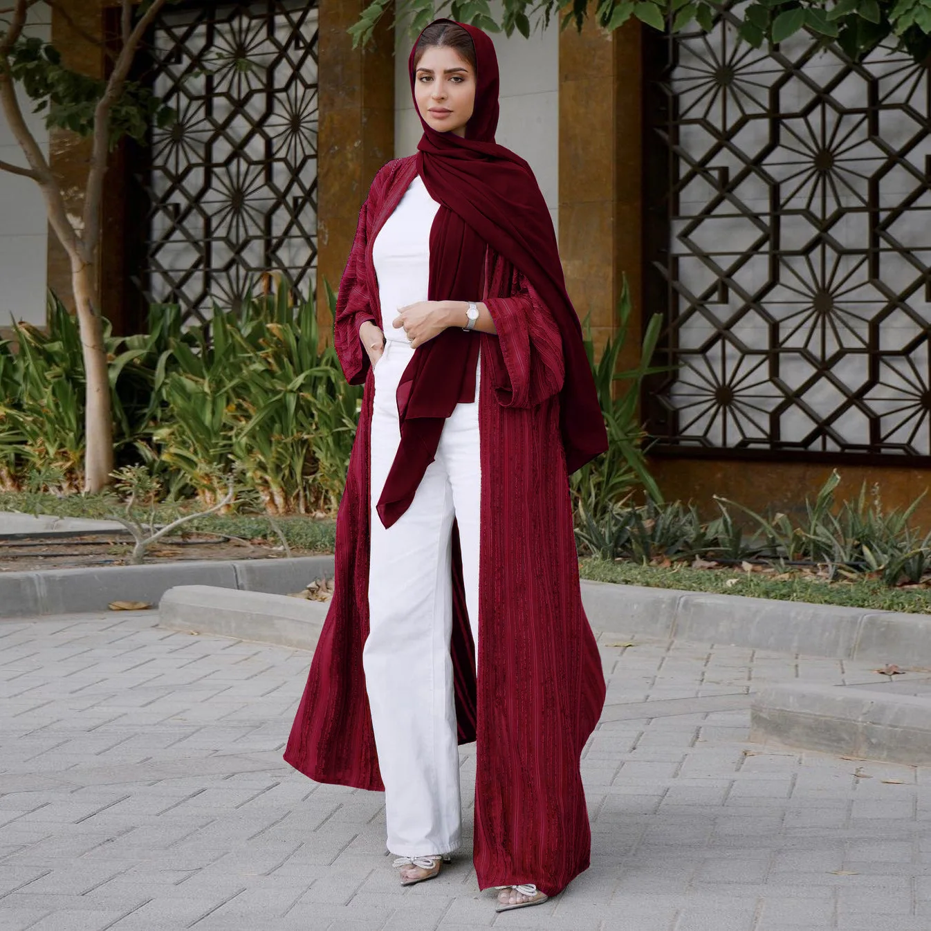 2024 New Arab Clothes Muslim Open Kimono Long Abaya Cardi Robe Striped Ethnic Cardigan Middle Eastern Kaftan With Pockets