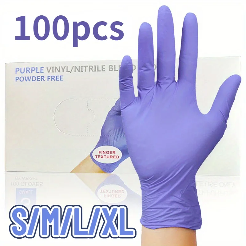 Disposable Purple Nitrile Gloves, Thickened, Waterproof, Dishwashing, Hair Dyeing, Nail Art, Cleaning Tools, 100Pcs