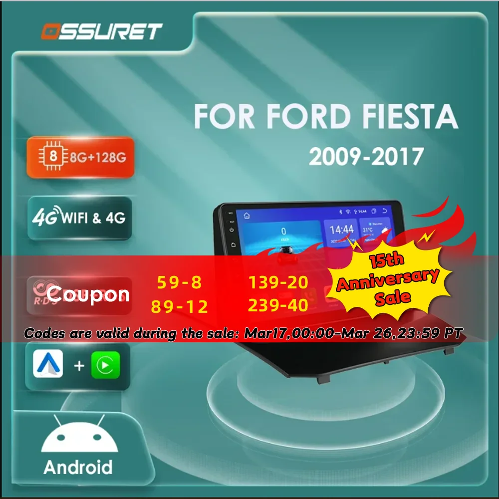 Android 12 Car radio for Ford Fiesta 2009 2010 2011-2017 Multimedia Video player 2din 7862 Octa Core GPS Stereo 4G dsp Carplay