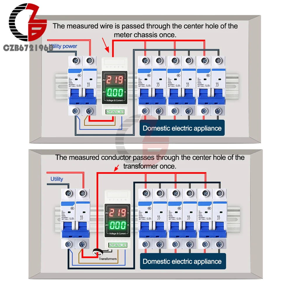 DIN LED cyfrowy AC miernik napięcia prądu AC 380V jednofazowy 220V woltomierz 10A 50A 100A 200A 500A auto Volt detekcja