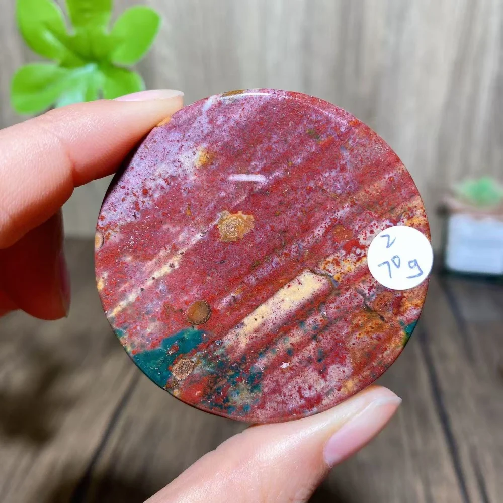 Natural Unique Colourful Ocean Jasper Slabs Stone Carving Tea Cup Coaster Slice Home Decoration Meditatio Healing Crystal Gift