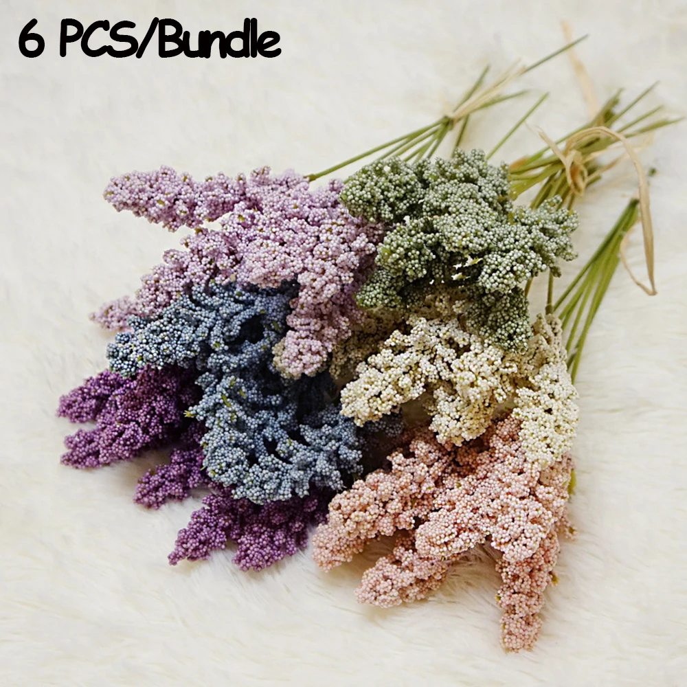 6PCS/Bundle Mini Wedding Ornament Party Supplies Cereals Bouquet Artificial Vanilla Spike Simulation Flower Plant Wall