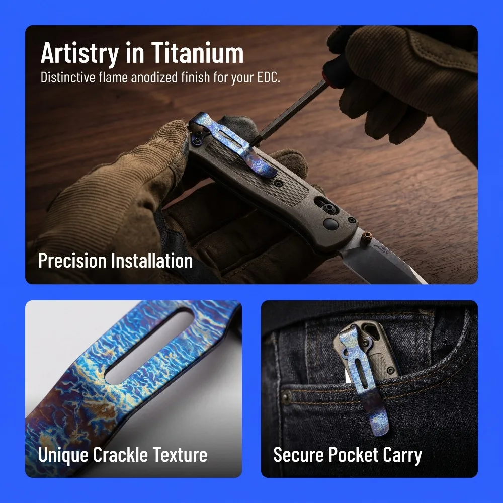 535 Lightweight Titanium Alloy Folding Knife Pocket Clip Color Flame Grain Replacement Clip for EDC Pocket Knife Mod