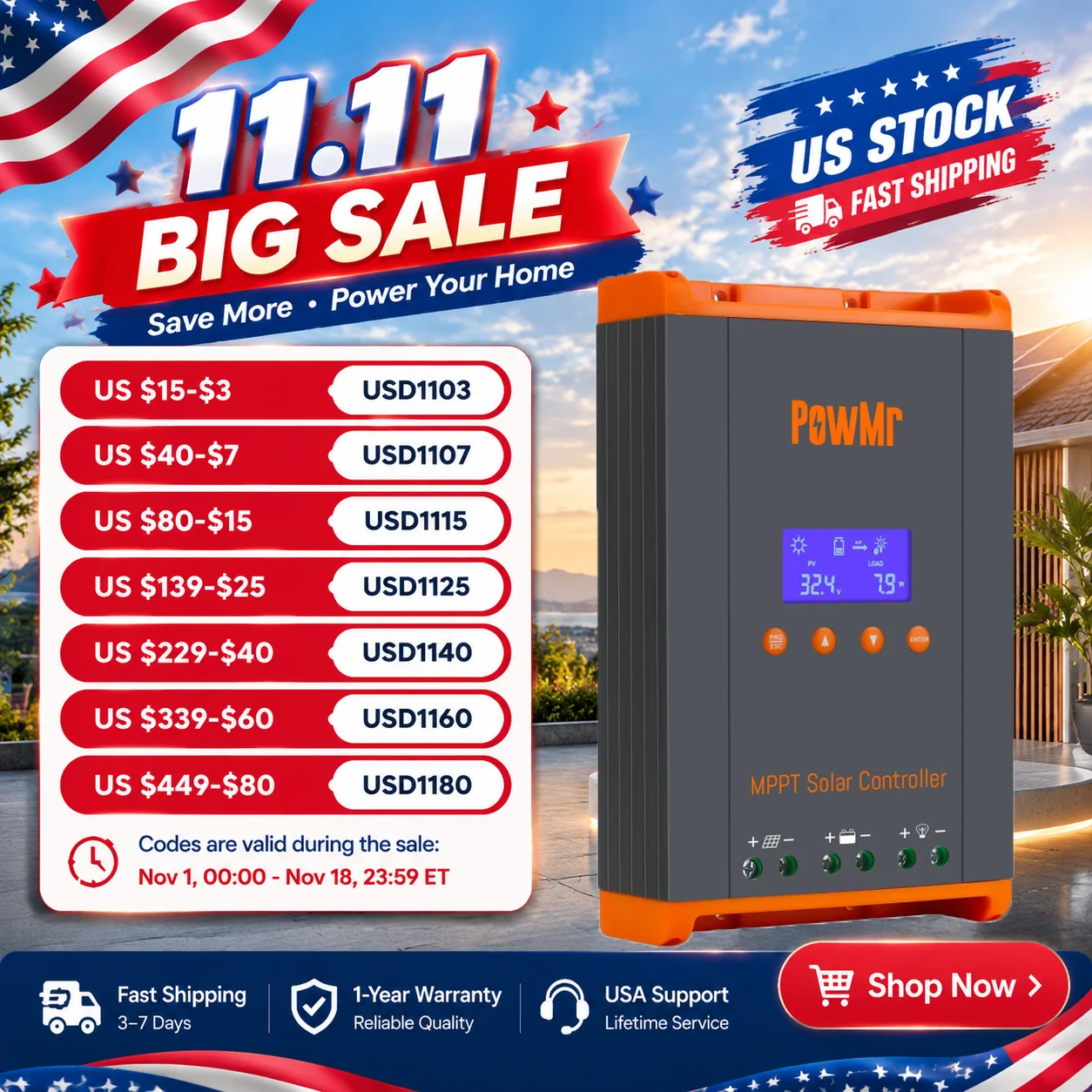 PowMr MPPT Solar Charge Controller 60A  2800W 12V/24V/36V/48V Auto Max PV 160V Supports 12 Units in Parallel for Lead Acid GEL LiFePO4 Batteries with LCD Display for Solar System
