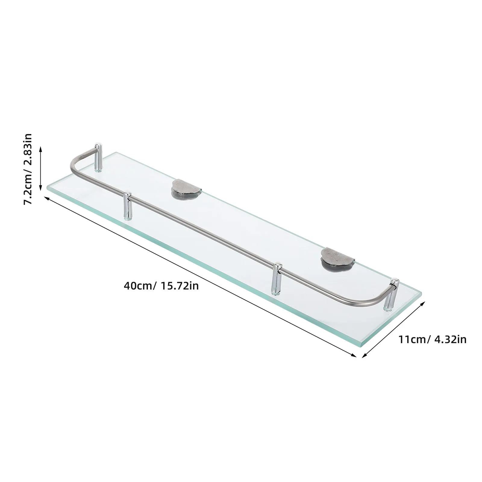 2Pcs Stainless Steel Glass Floating Shelf Rectangular Clear Modern Minimalist Wall Mount Bathroom Kitchen Organizer Spice Rack