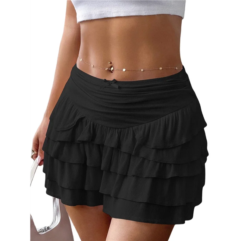 

CYL-Flowy Skirts For Women Ruffle Bow-Knot Skorts Mini Skirts High Waisted Teen Gilrs Tennis Skort Summer Skirts