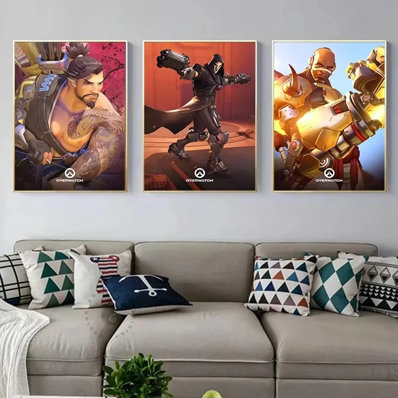 AA Pop لعبة فيديو Overwatch شخصيات McCree Reaper الفن حائط لوح رسم يطبع صورة لغرفة اللاعبين بار ديكور المنزل
