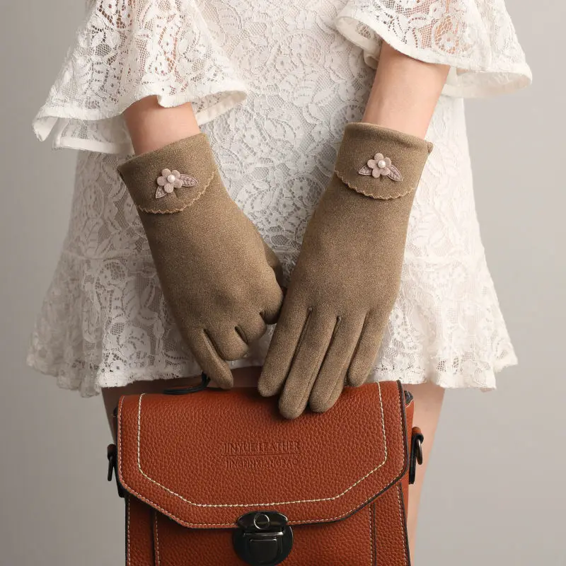 

Модные и элегантные женские плюшевые перчатки с милыми цветами, утолщенные и морозостойкие перчатки с сенсорным экраном для активного отдыха