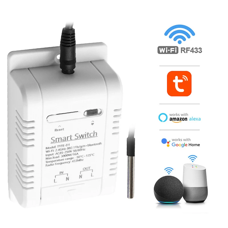 Imagem -02 - Tuya Wifi Interruptor de Temperatura Inteligente Ds18b20 Sensor Módulo de Saída Único Relé Controlador sem Fio Trabalhar com Alexa pc Pcs