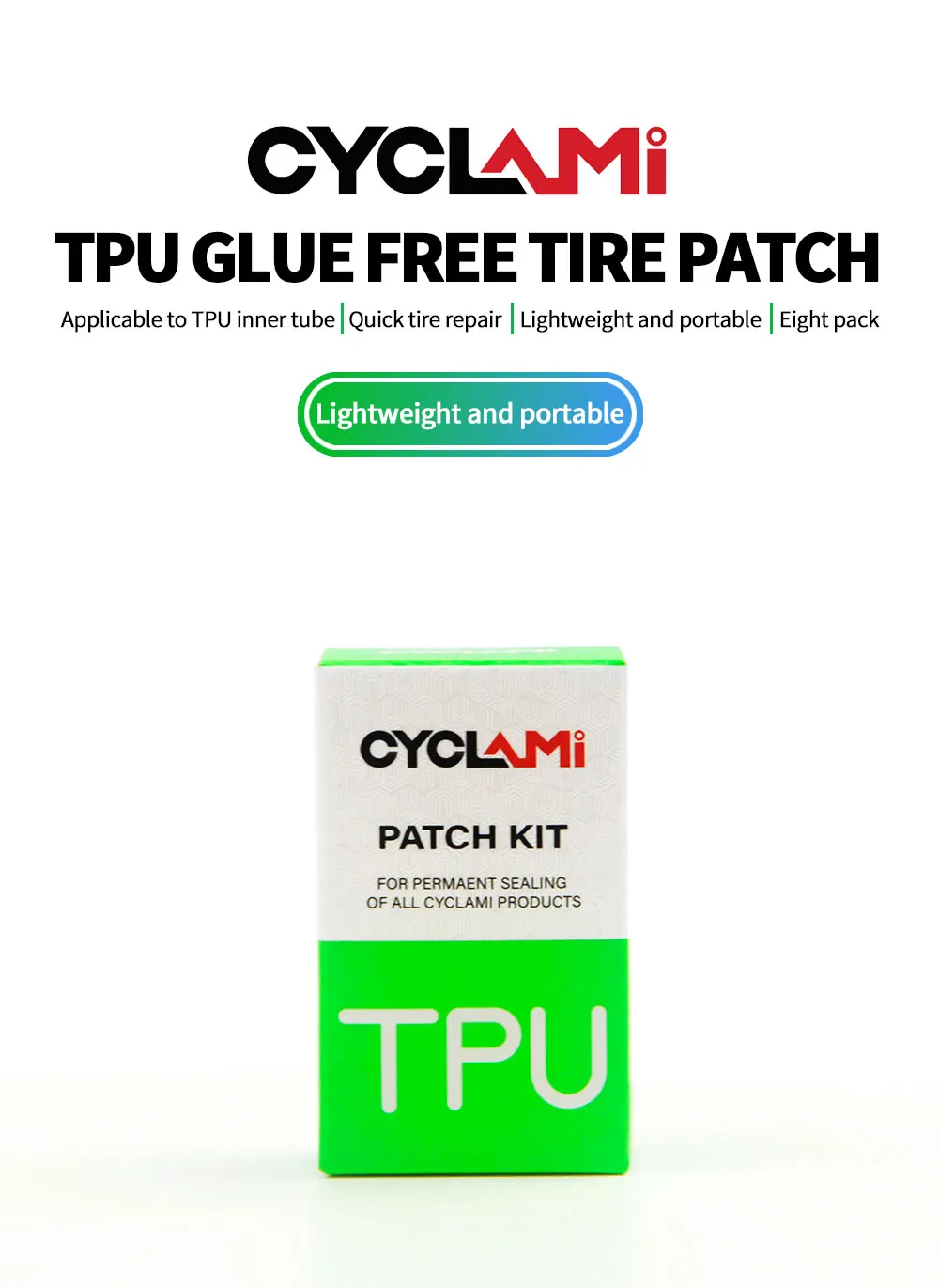 CYCLAMI Fahrradschlauch-Reifenflicken, Reparaturset, 8-teilig, Rennrad, MTB, Klapprad, TPU-Material, leistungsstark, ohne Kleber – Detail 1