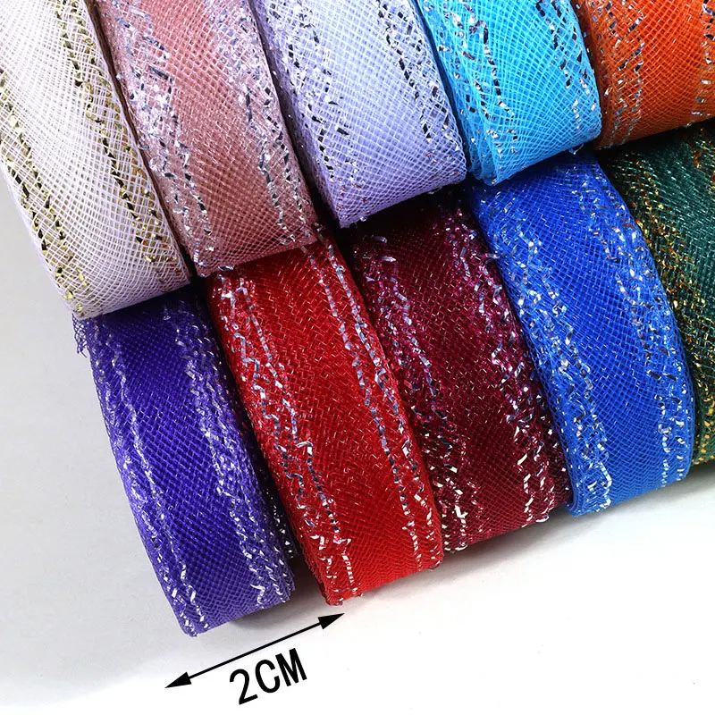 10 قطعة 2 سنتيمتر x 25 ياردة قوس قزح مطاطا المعاوضة الشريط باقة تول DIY بها بنفسك Bowknot ، القماش ، حقيبة ، تنورة اكسسوارات الشريط