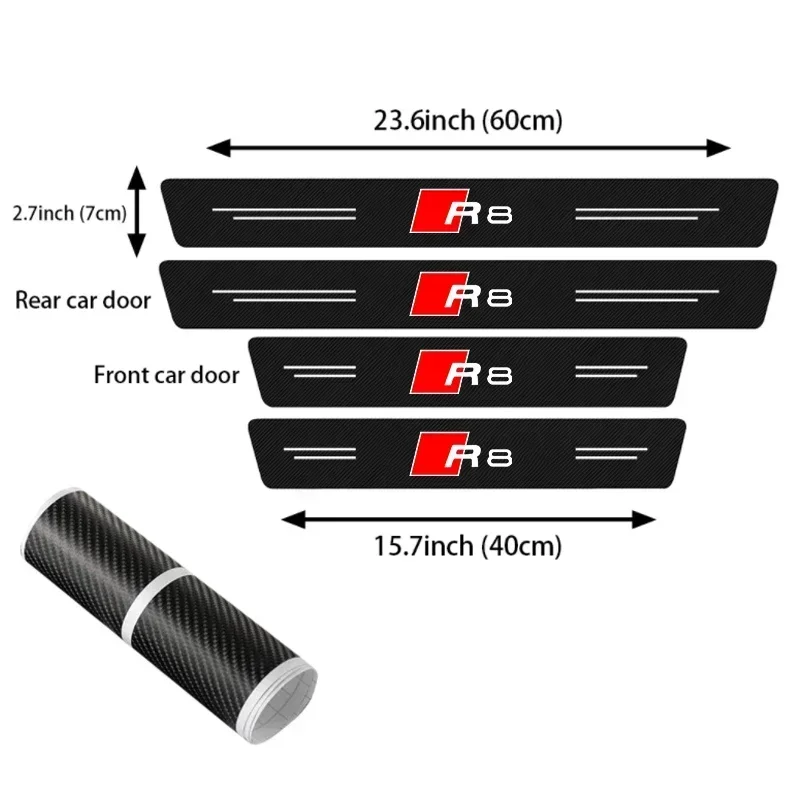Car Sticker Protector Strip Door Sill Waterproof Protect Film ​For Audi R8 Logo Rear Trunk Door Pedal Bumper Strips Accessories