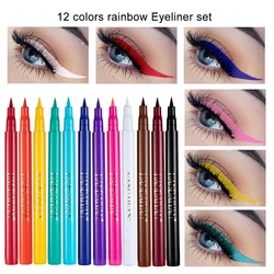 12 Color Eyeliner Liquid Pencil Waterproof Easy To Wear Make Up Matte Eye Liner Blue Red Green White Gold Brown Eyliner Colorful