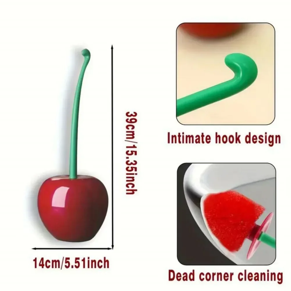 Cherry Shaped Toilet Brush Set, Long Handle, Bathroom Corner Cleaning Brush, Lavatory Toilet Brush Holder Set, Bathroom Cleaning