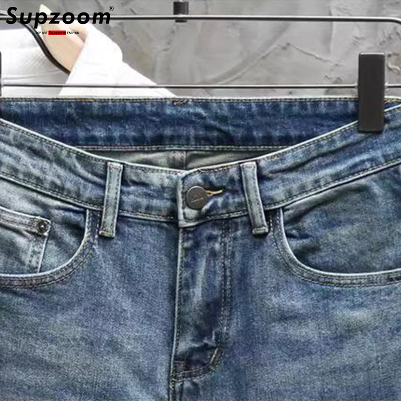 Supzoom-pantalones vaqueros de algodón con bolsillos para hombre, Jeans informales de retales con cremallera, lavado a la piedra, gran oferta, otoño