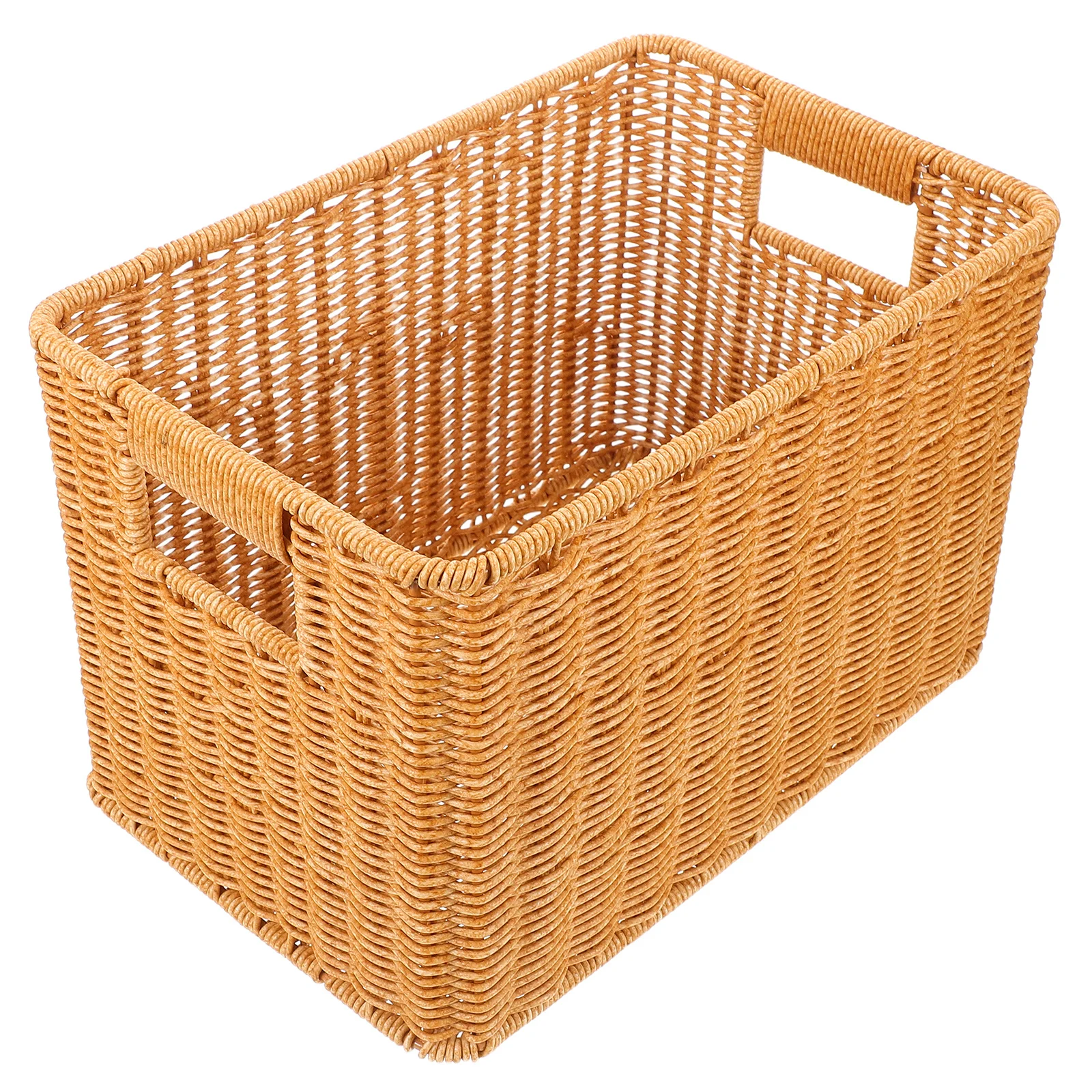 

Narrow Rectangular Storage Basket Faux Rattan Woven Design for Shelf Gap Corner Organization Home Decorative Container Household
