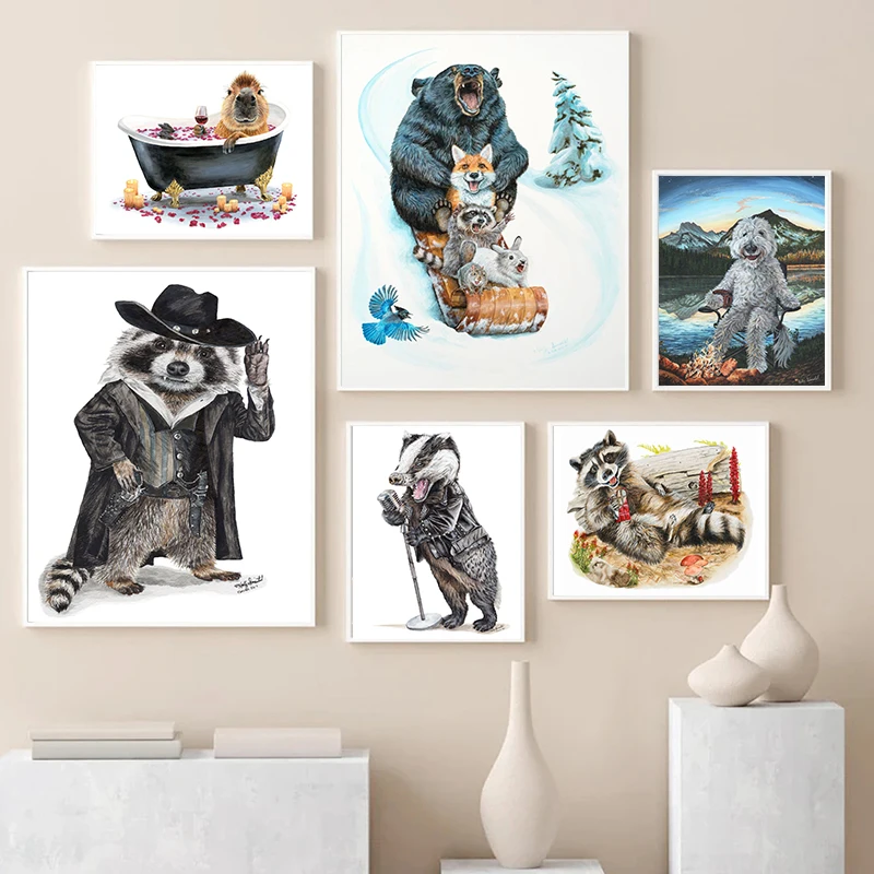 Whimsical Animals Campadoodle Raccoon Bandit Poster Canvas Painting Abstract Wall Art Picture For Living Room Home Decoration