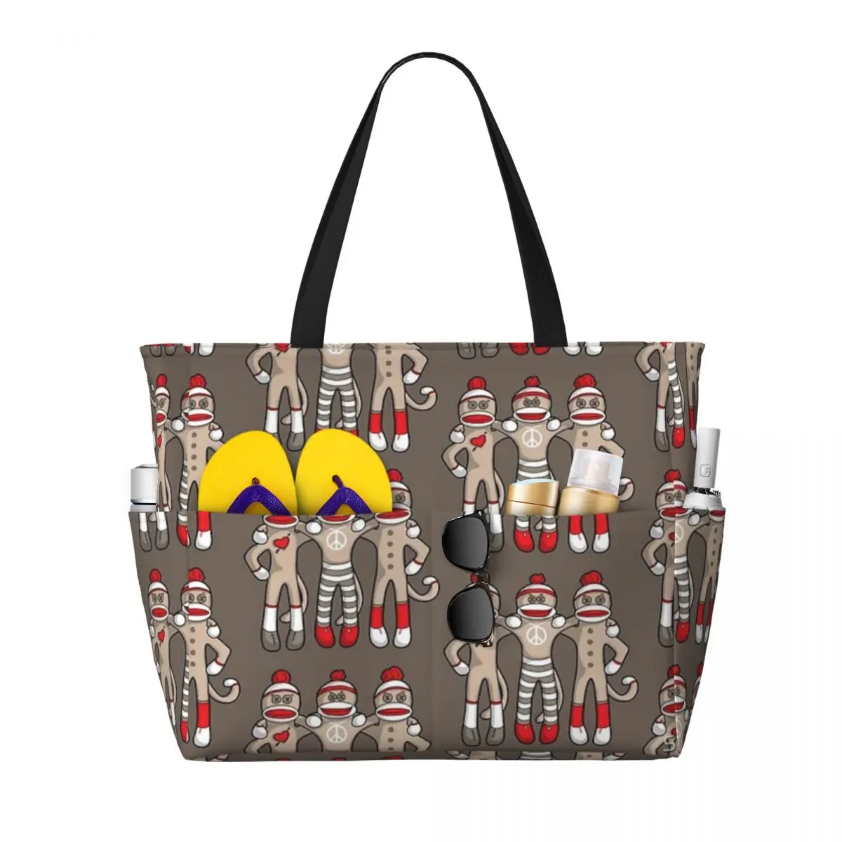 

Sock Monkey Friends Forever Beach Travel Bag, Tote Bag Trendy Large Capacity Gifts Shoulder Bag Multi-Style Pattern