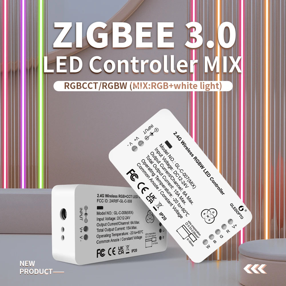 GLEDOPTO ZigBee 3.0 LED Strip Controller RGB CCT RGBW Color White Light Mix RGB Homey Alexa Tuya SmartThings App Voice Control