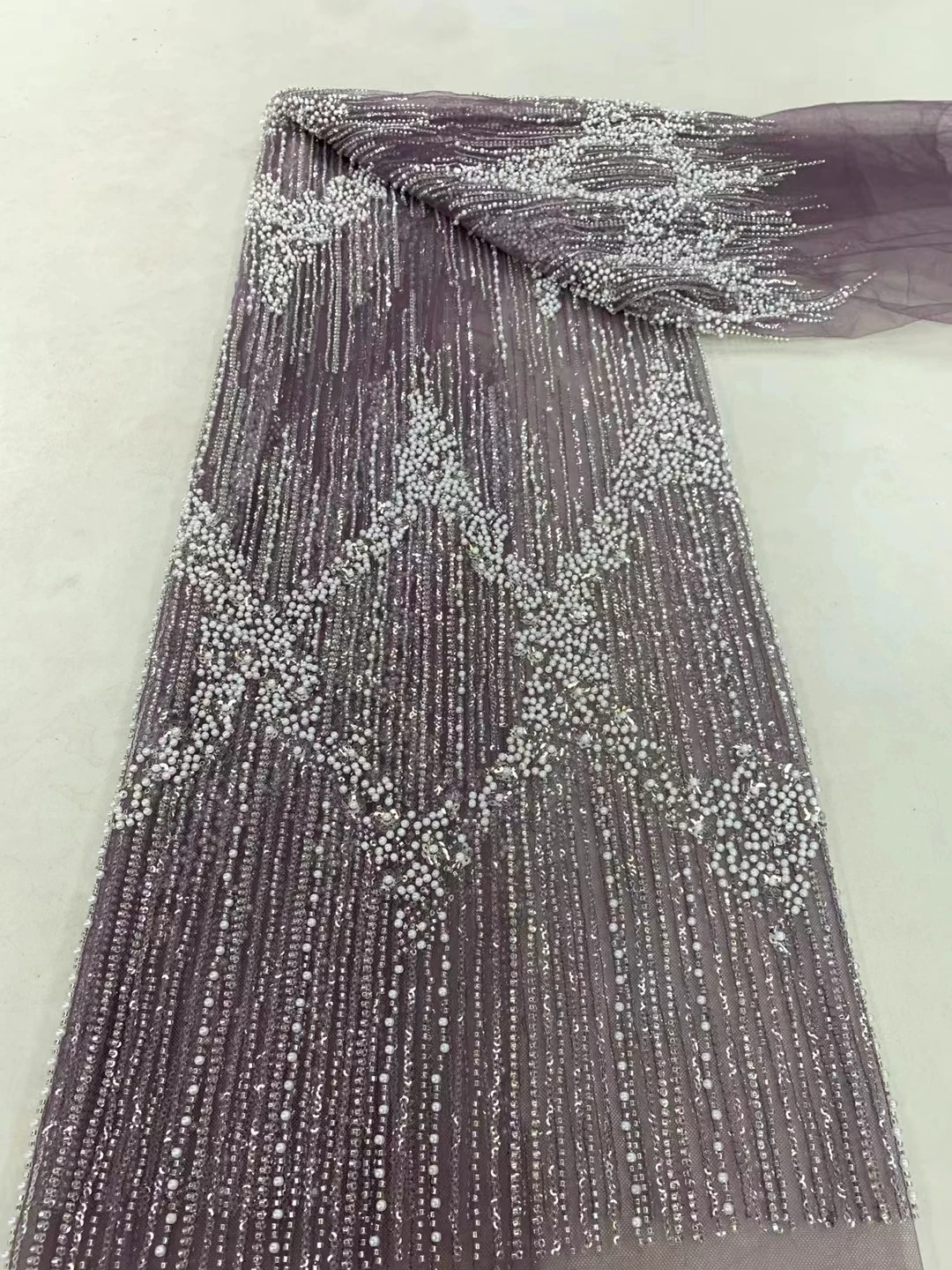 African Groom Sequined Lace Fabrics High Quality French Tulle Tube Beads Mesh Lace Fabrics Wedding Dress Material Sewing Zx