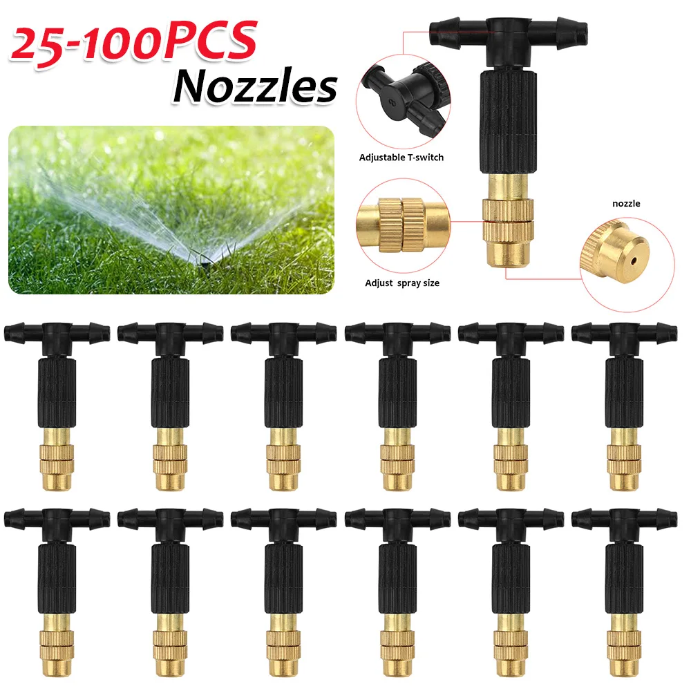 25-100PCS 4/7 Pipe Outdoor Misting Cooling System Garden Irrigation Watering Brass Atomizer Adjustable Garden Micro Sprinklers