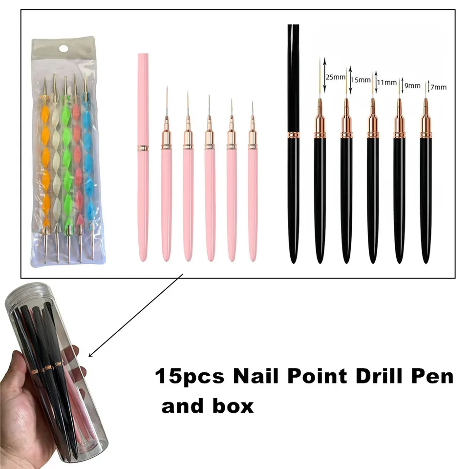15Pcs Set de Pinceles Finos para Uñas con Caja para Líneas Alargadas y Dibujo Pintura UV Gel Diseño de Uñas Herramienta de Manicura 6