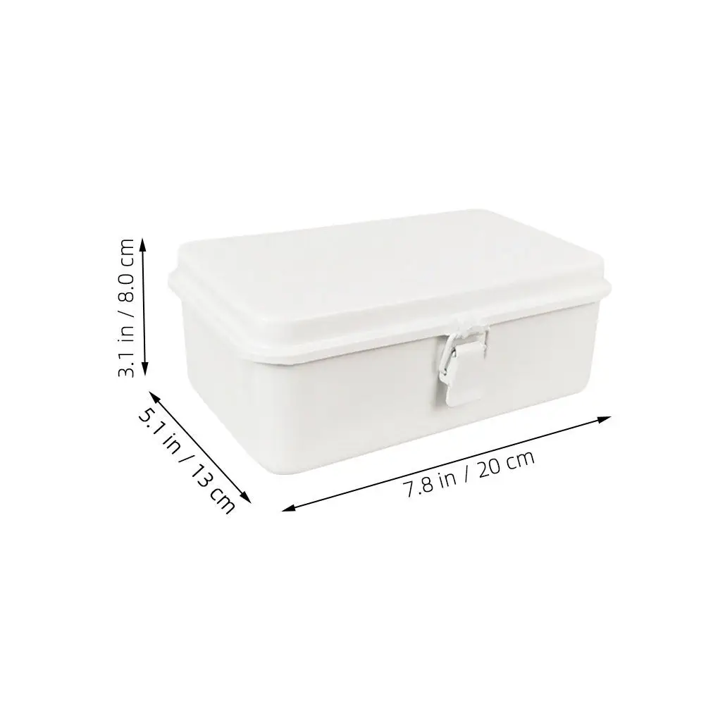 Vintage White Metal Tool Box Lockable Reusable Toolbox Large Capacity Metal Storage Box Multipurpose Office Workshop Storage