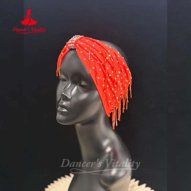 

Latin Dance Performance Headwear for Women Custom AB Stones Tassels Elastic Headband Adult and Children Competition Accessories