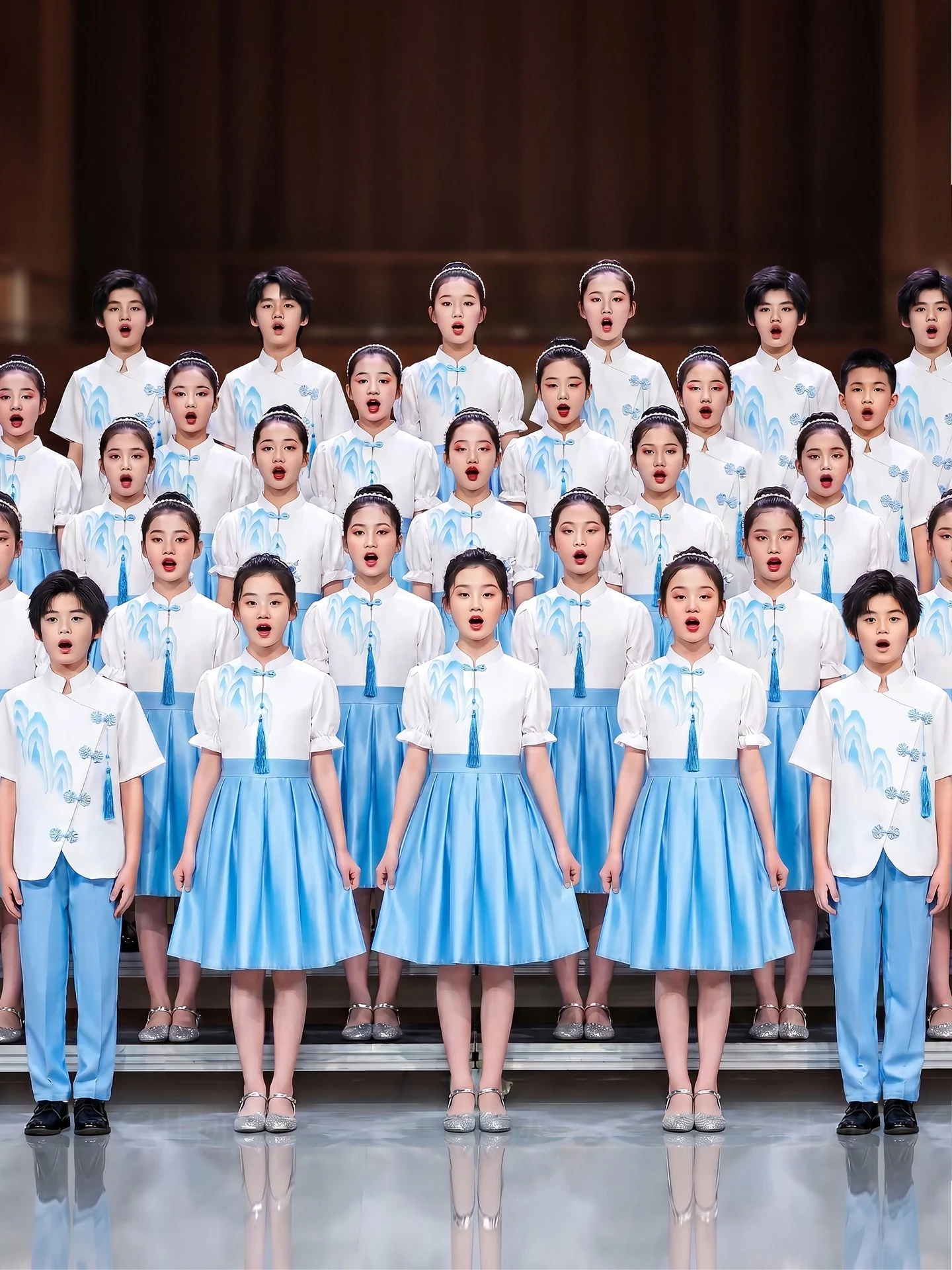 

Blue Performance Costume Primary School Style Girls Children's Chorus Recitation Outfit Poetry Speech Competition Ceremony Wear