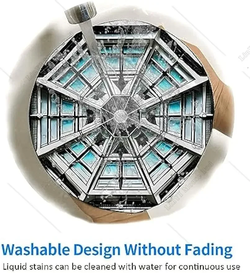 Octagon Building Round Mouse Pad Cute Small Gaming Mouse Pad Non-Slip Rubber Base Sewing Edge Suitable for Office Home 7.9 Inch