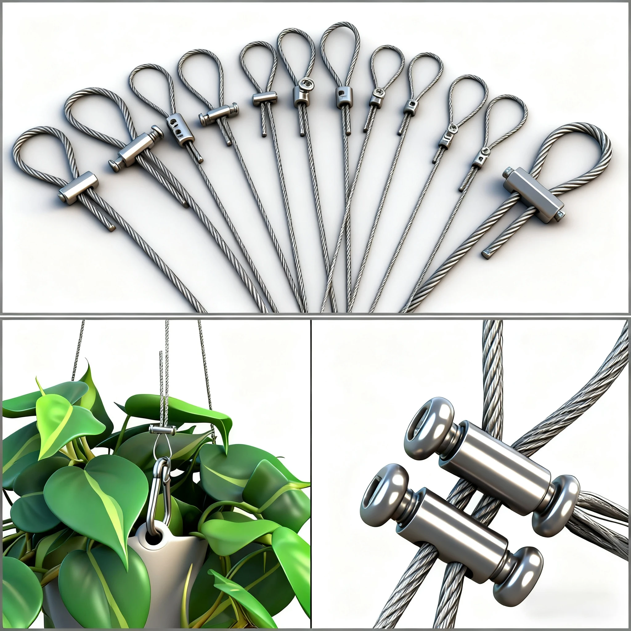 Braçadeira de cabo de fio de aço inoxidável de 1-4mm, braçadeira de metal ajustável, braçadeira de tubo pode ser usada para pendurar fotos domésticas