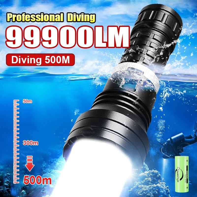 High Powerful LED Diving Flashlight XHP120 Underwater Dive Torch Light IPX8 Waterproof Ultra Bright Scuba Diving Fishing Lantern