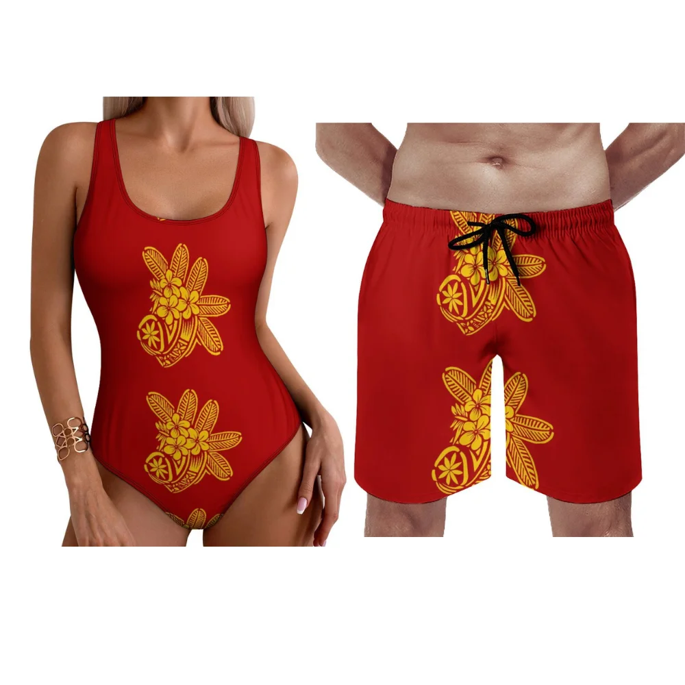 

Polynesian Customizable Women Bikini Men Swim Shorts Plumeria Print Hawaii Style 2025 New Yearround Beach Set
