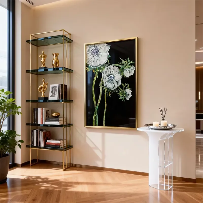 JZ Abstract Texture 3d Flower Artwork Tempered Glass Wall Art Enamel Painting Modern Room Pictures