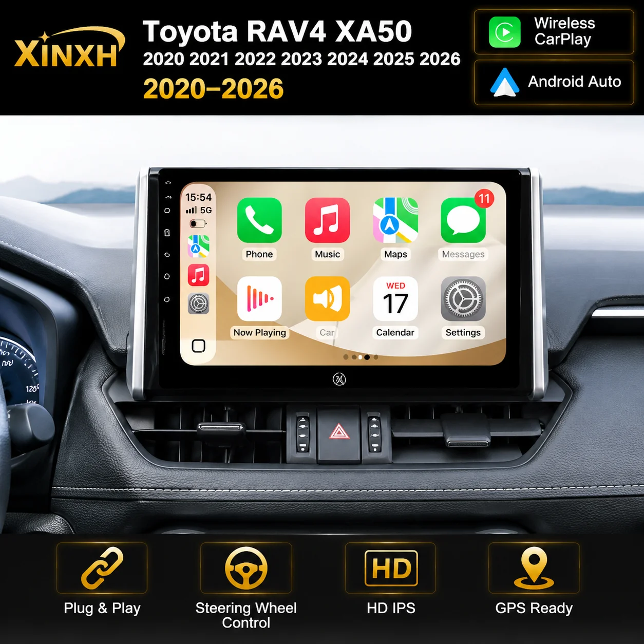Car Stereo Radio For Toyota RAV4 2020 2021 2022 2023 2024 2025 2026 XA50 Carplay Android Auto Car Multimedia DSP 48EQ 2 DIN