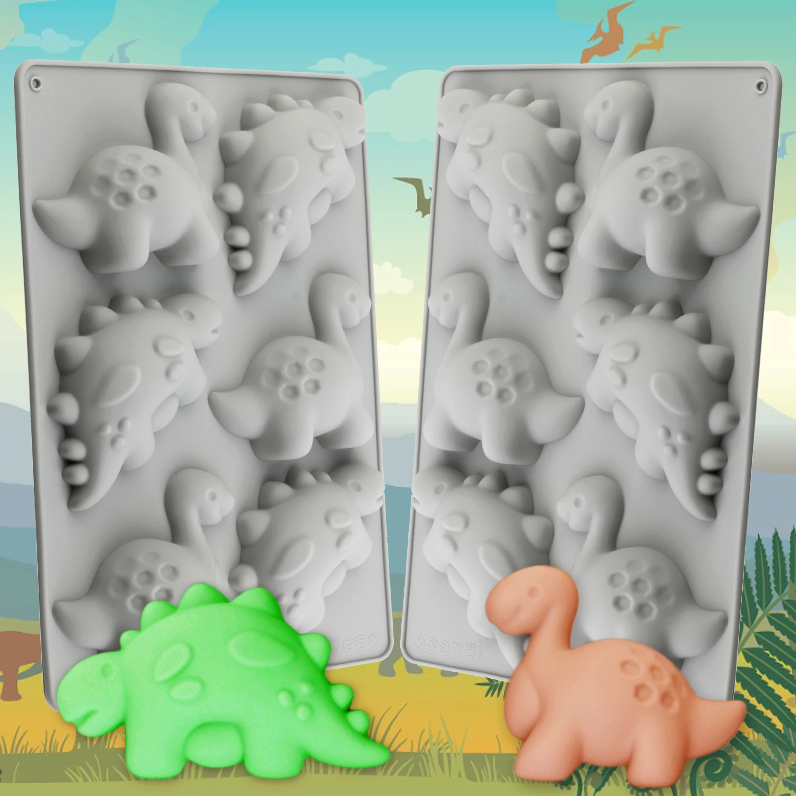 1 Peça Forma de Silicone Cinza de Dinossauro, Espessa e Antiaderente, para Doces, Bolos, Mousse de Chocolate e Sobremesas, para Aniversário e Natal
