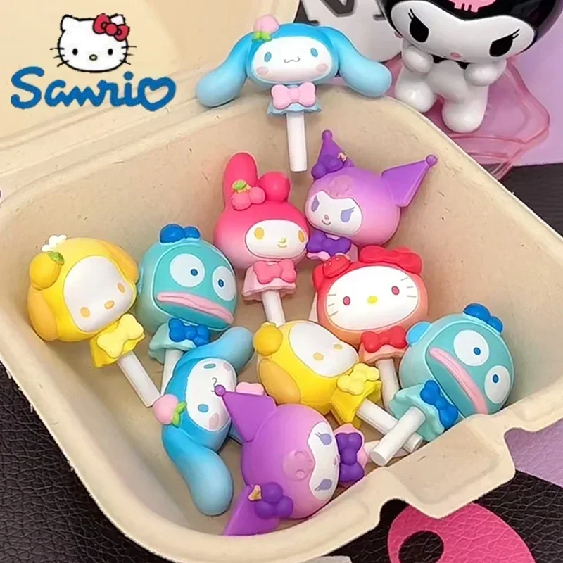 Sanrio Lollipop Series Figure Cinnamoroll My Melody Hello Kitty Kuromi Pochacco Hangyodon Figurine Anime Model Cute Doll Toy