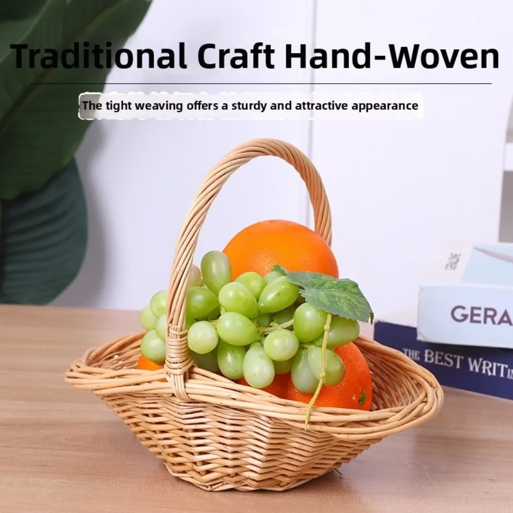 Portable Handheld Rattan Woven Basket Handwoven Multi-functional Fruit Storage Basket Decorative Picnic Basket Outdoor Camping view 4