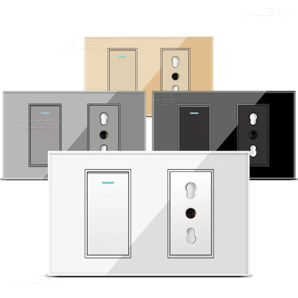 Tempered Glass Two-panel Italian Standard Socket Blank Switch Socket White, Gray, Black, Gold Four Colors Available