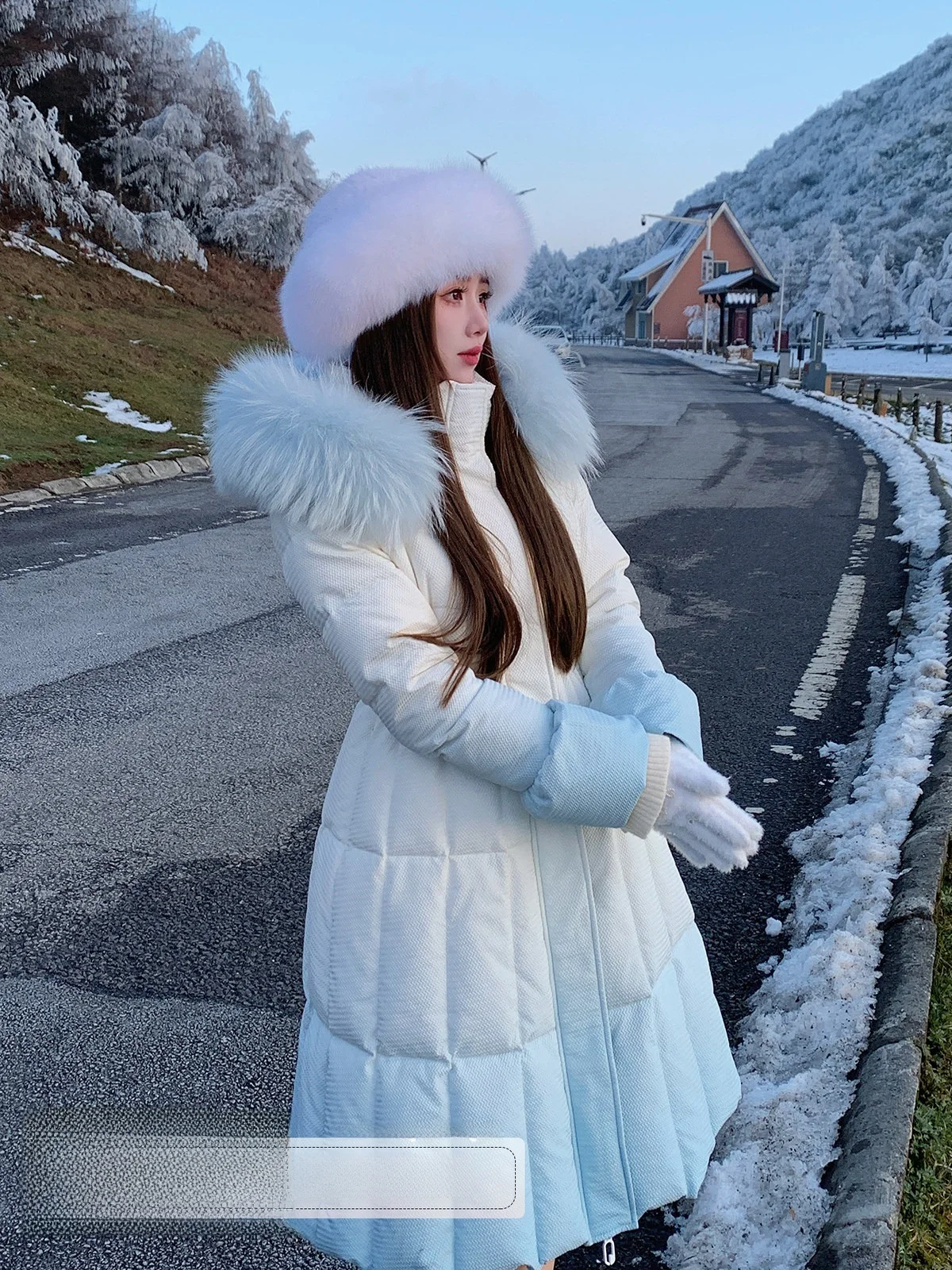 

Dry adient Large Fur Collar down Jaet Ice Ice Comes Sweet Sle Slim Fit White Du Feather Coat with Hood Zipper Closure
