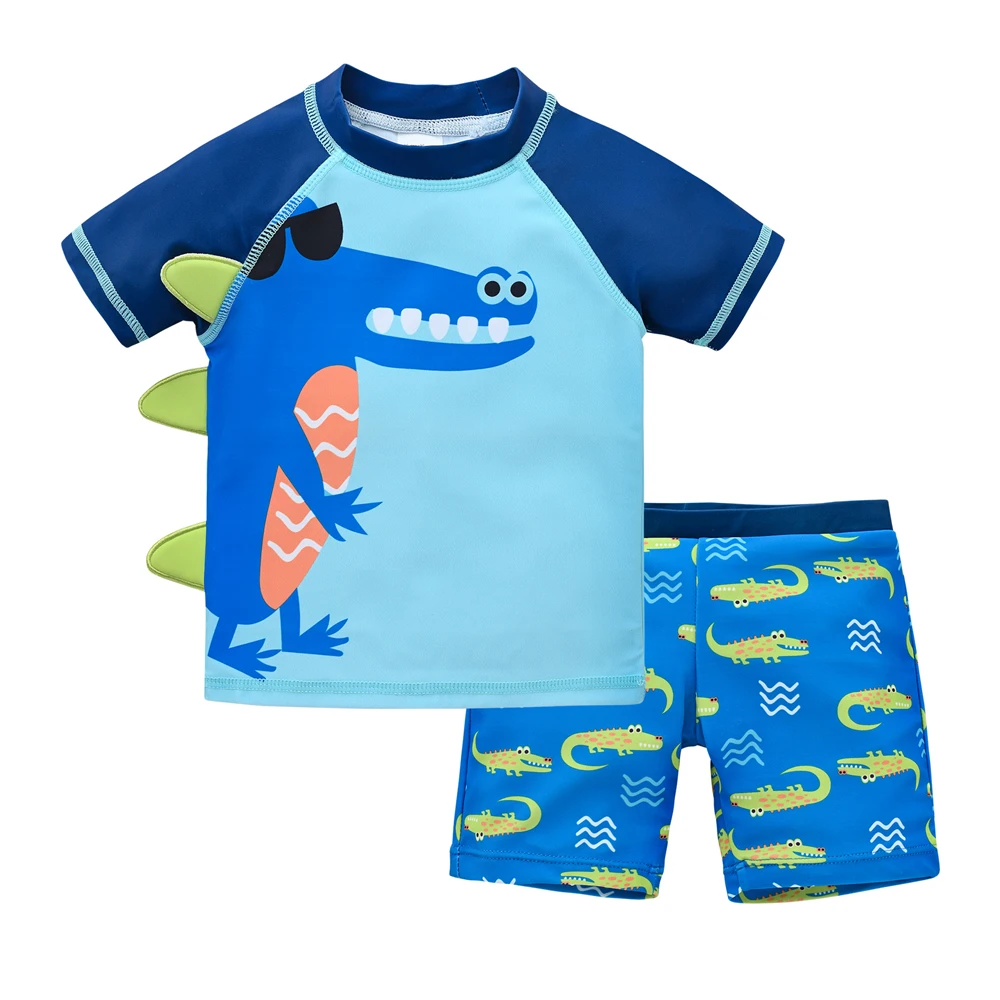 2024 Children Boy Swimsuit Cool Shark Print Short Sleeve Summer Swimwear 2 Pcs/lot 1-7 Years Kids Clothing