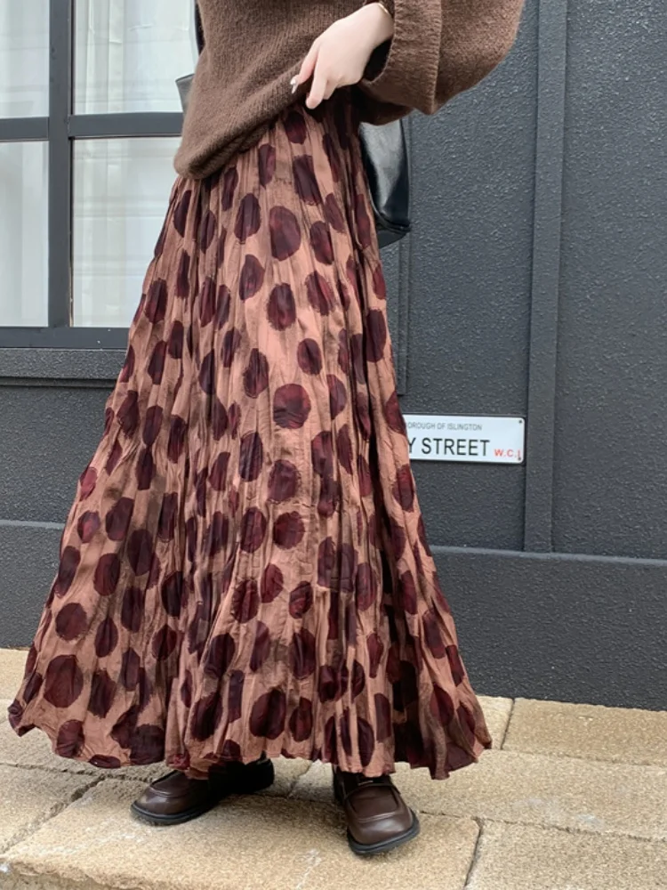 Smthma 2025 novo outono boêmio midi saia feminina praia saia longa retro dot flor férias doce menina saia