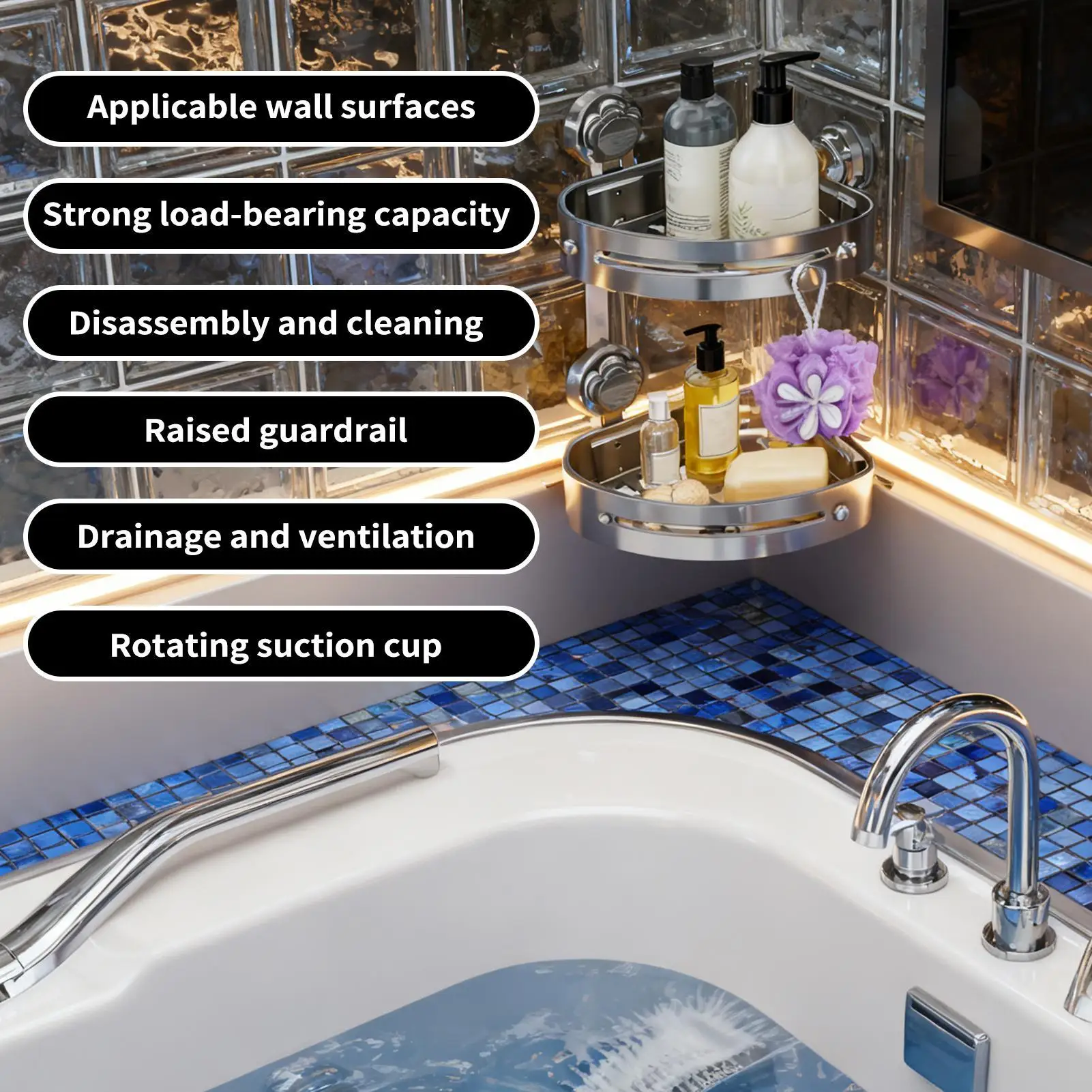 

Shower Organizer Corner 2 Pieces Storage Suction Cup Shower Rack Corner Wall Organizer For Shampoo Sponge Soap Body Wash