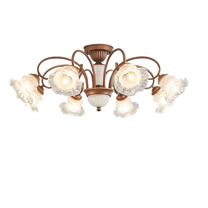 Living Room European High-End Glass Flower Bedroom Dining Room Ceiling Light Jade Material American Retro Luxury Ceiling Light