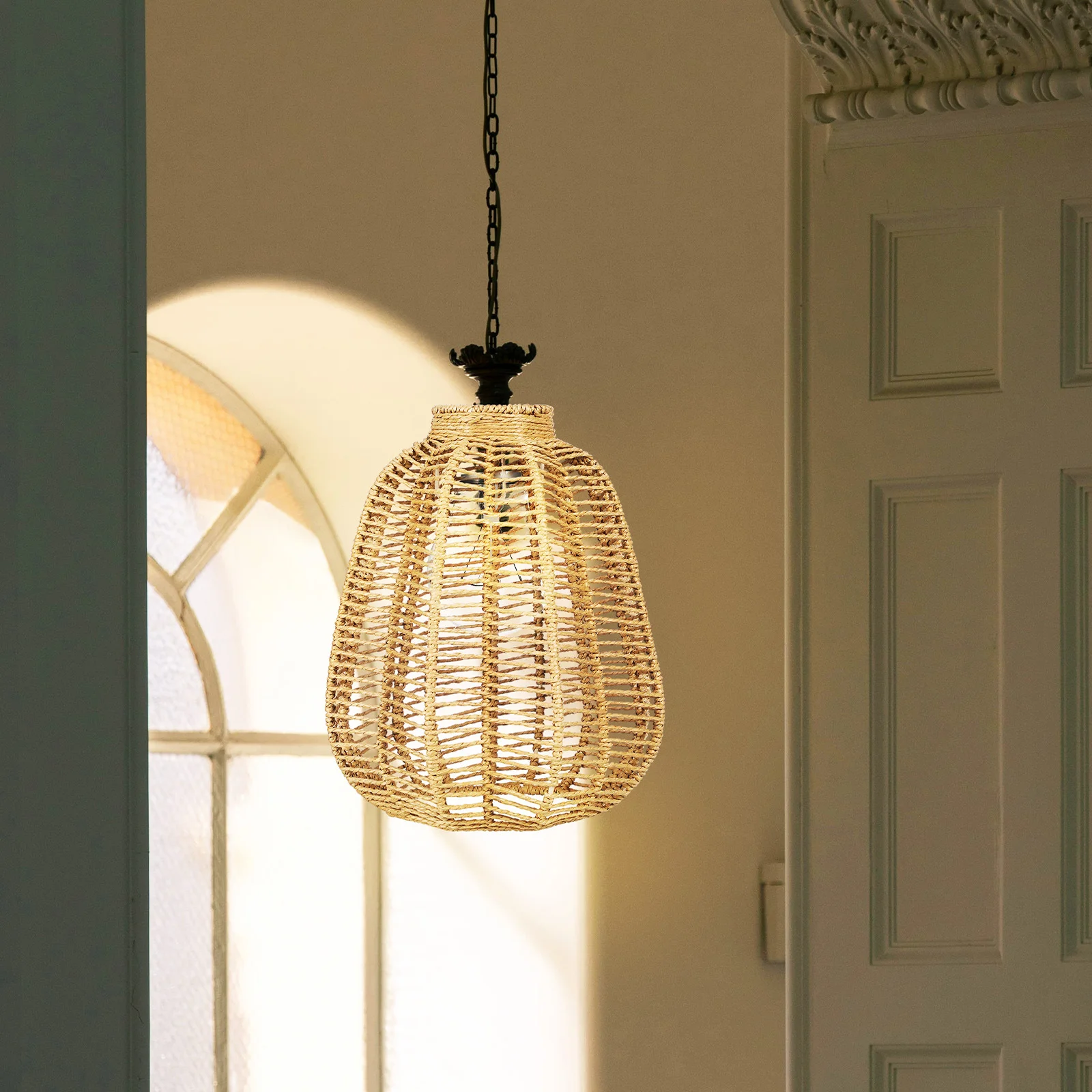 

Rattan Lamp Shade Rustic Natural Design for Living Room Ceiling Pendant Light Woven Lamp Shade Boho Home Decor